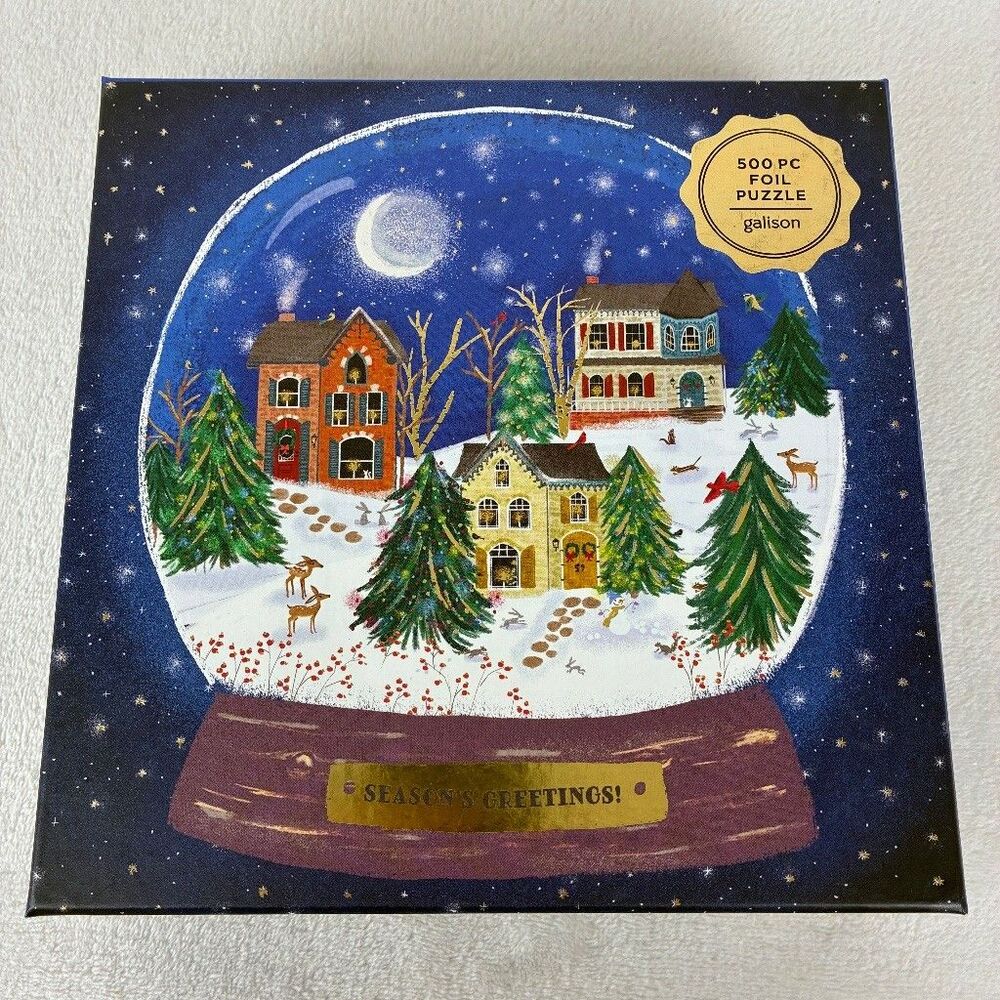 Galison Winter Snow Globe 500 Piece Foil Puzzle Christmas Holiday Complete
